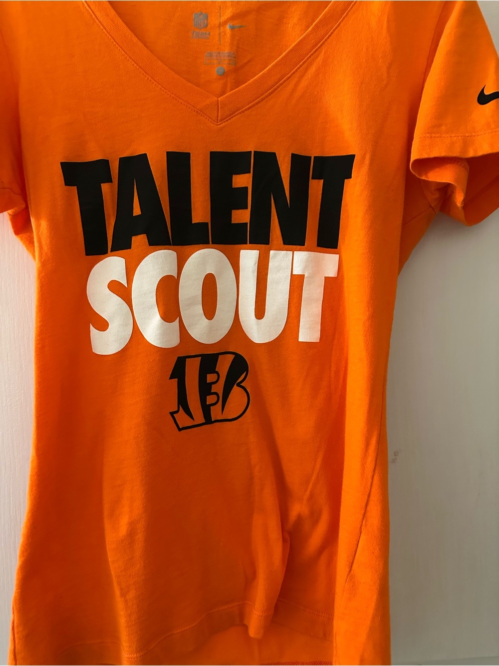 Bengals!! Nike Orange V-Neck 'Talent Scout' Tee with Black & White Print